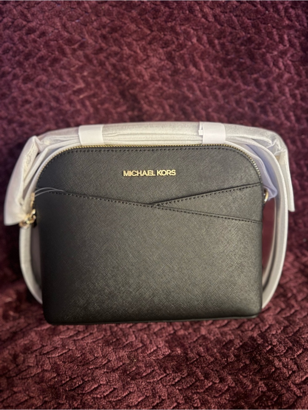 Michael Kors Black Leather Crossbody with Gold Logo